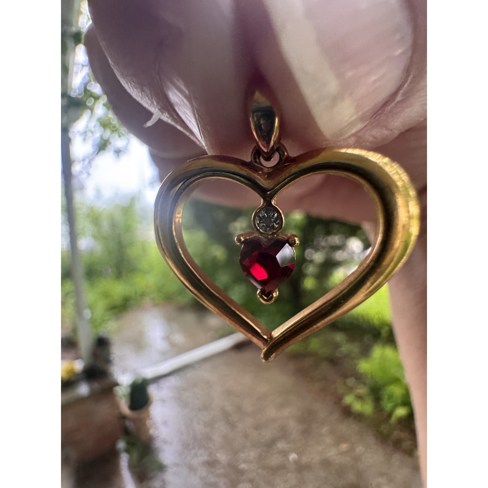 The Danbury Mint Gold Plated Real Diamond, Simulated Ruby Heart Pendant